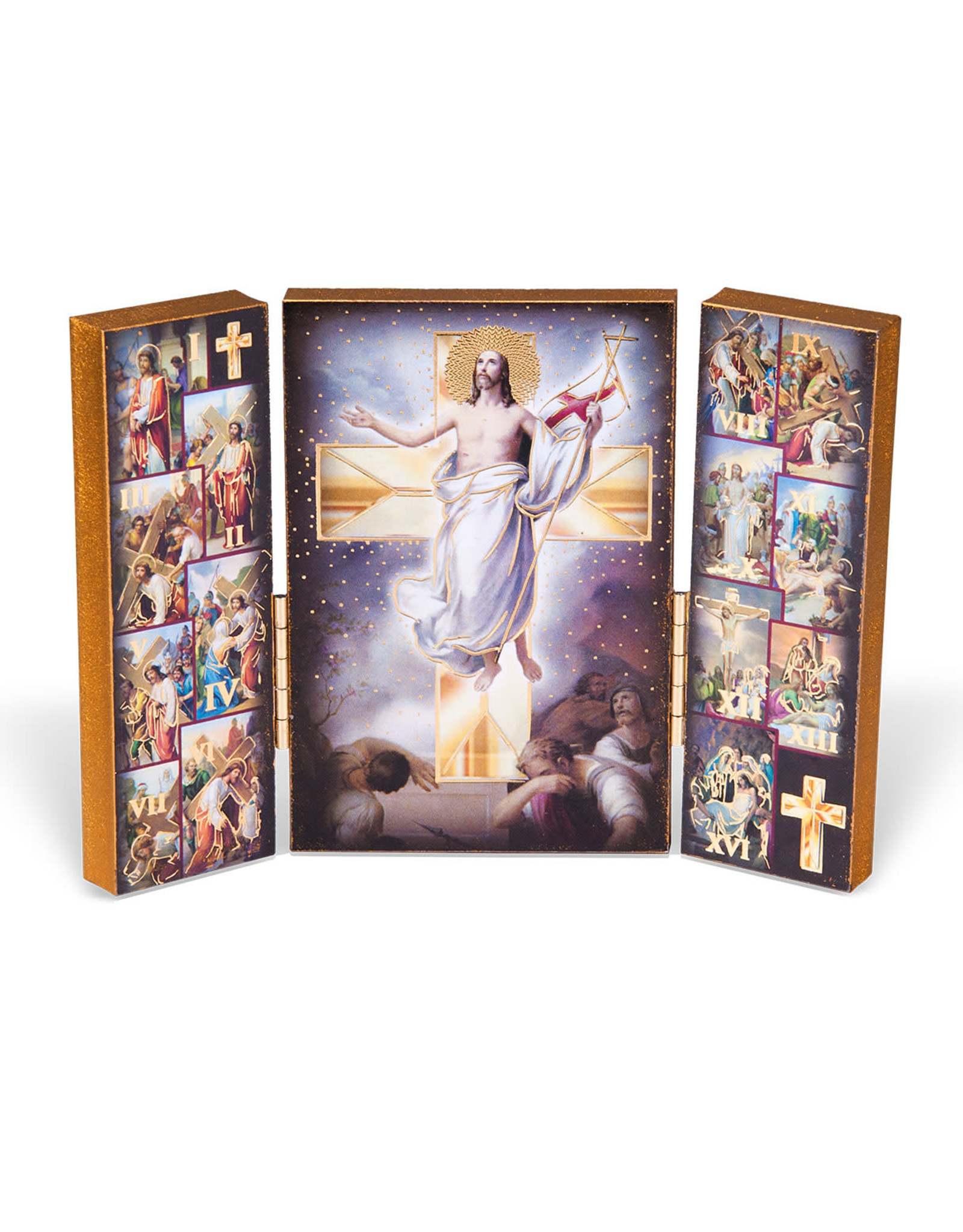 Hirten Way of the Cross Standing Natural Wood Triptych