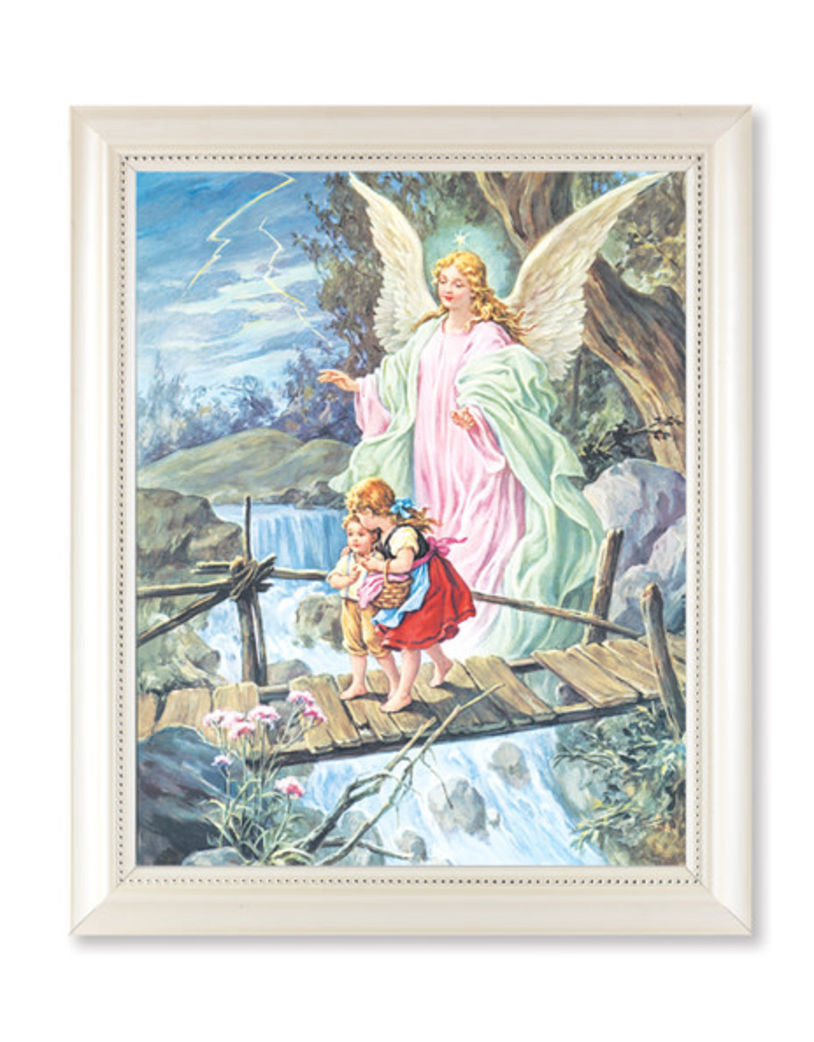 Hirten Guardian Angel Picture in White Pearl Frame