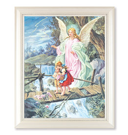 Hirten Guardian Angel Picture in White Pearl Frame