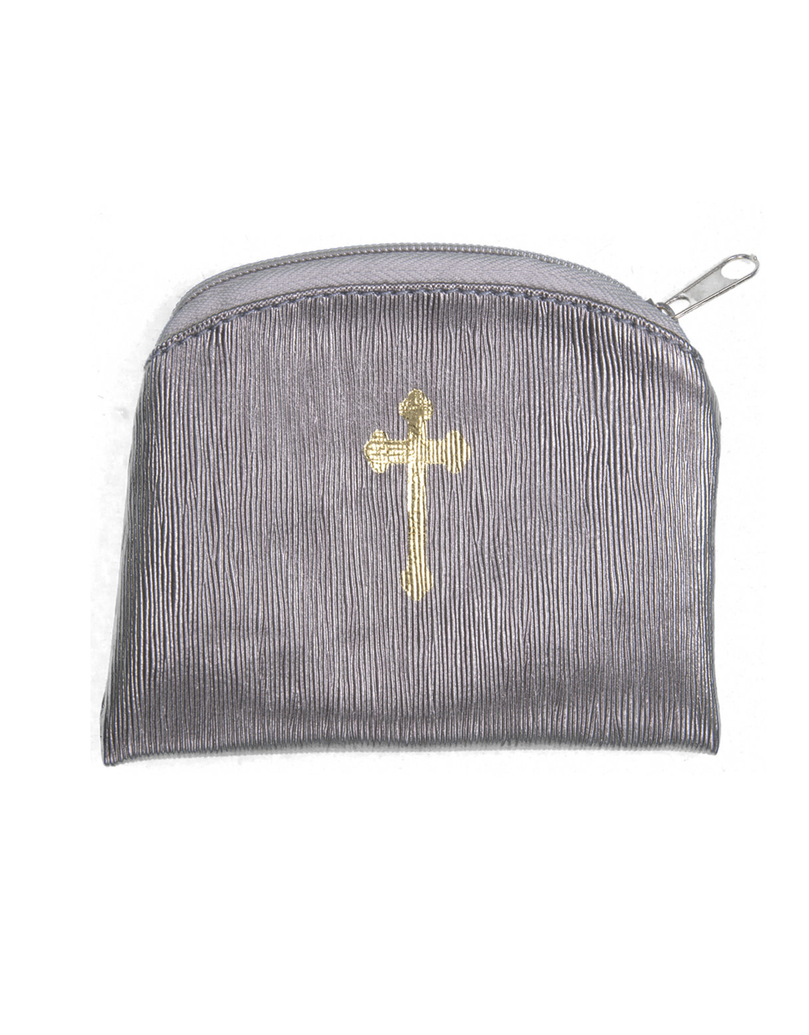 Pewter Raw Silk Gold Stamped Rosary Case