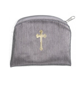 Pewter Raw Silk Gold Stamped Rosary Case