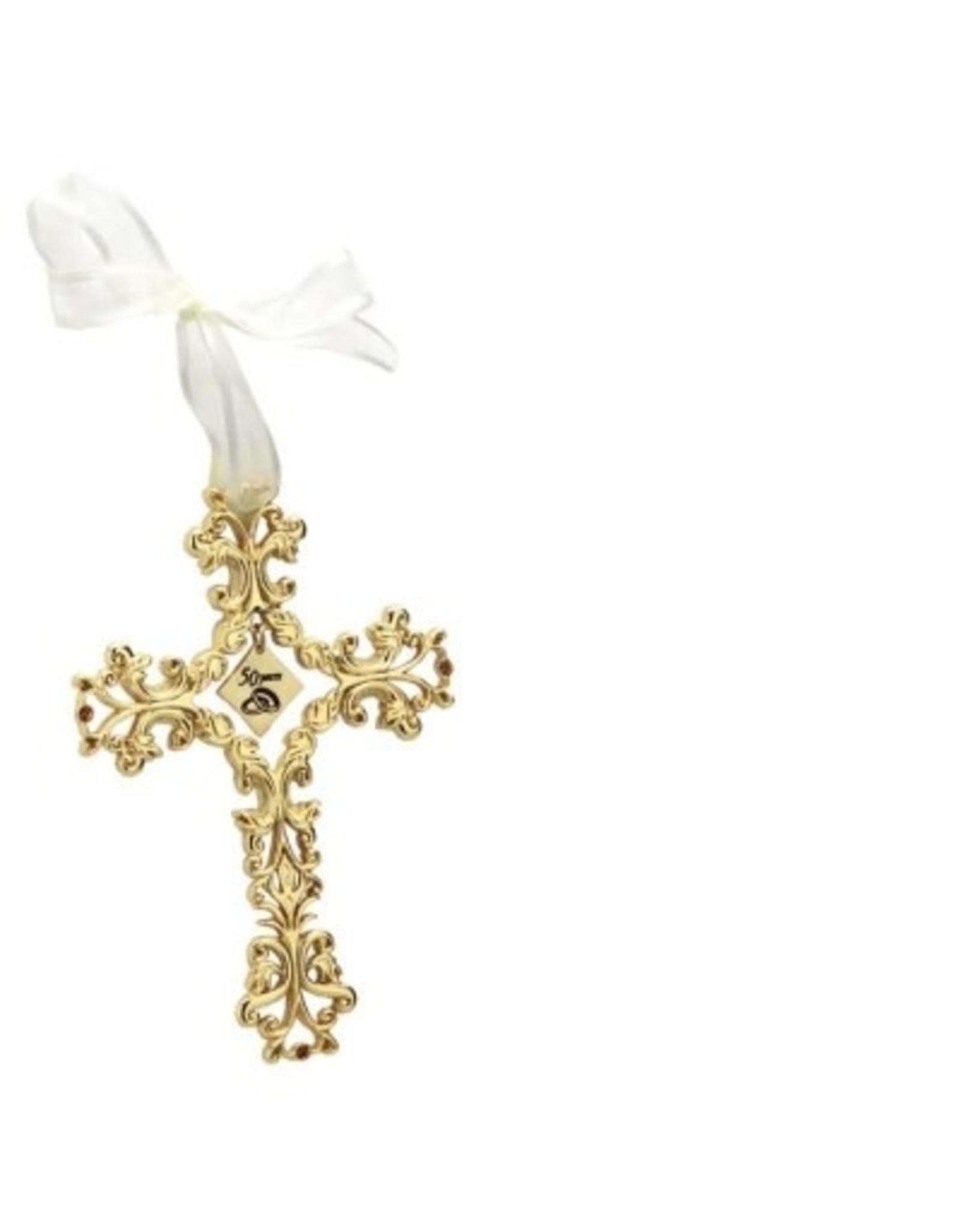 Abbey & CA Gift Cross - 50th Anniversary, Gold Filigree (5")