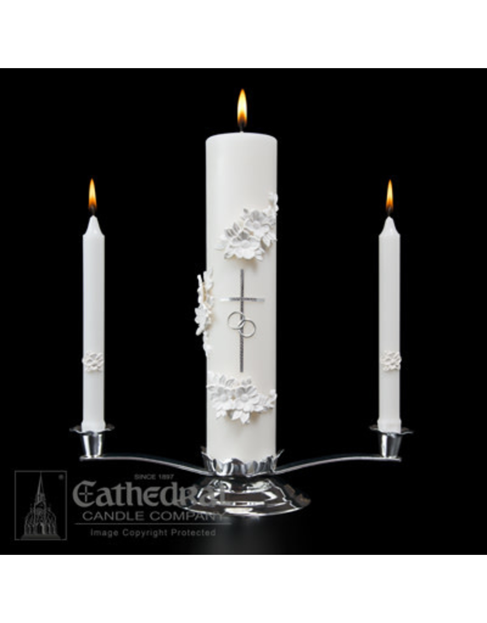 Cathedral Candle Silver & White Wedding (Unity) Candle Set
