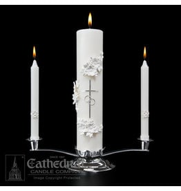 Cathedral Candle Silver & White Wedding Candle Set