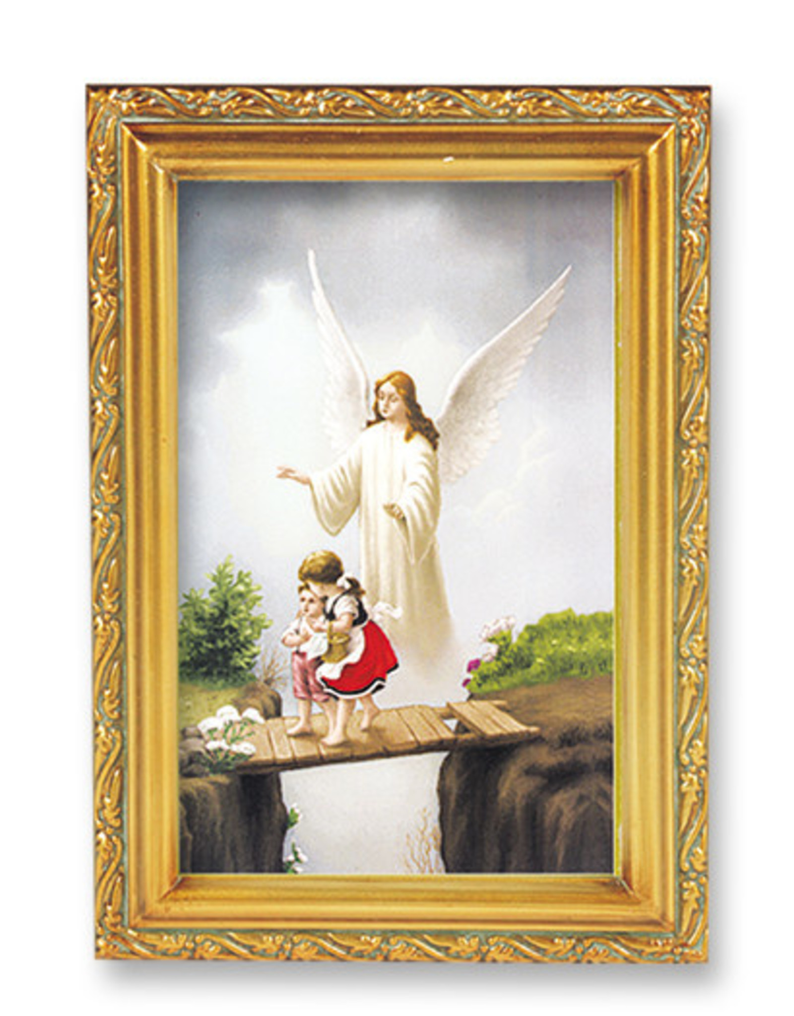 Hirten Picture - Guardian Angel, Gold Antique Frame, 5-1/2x7