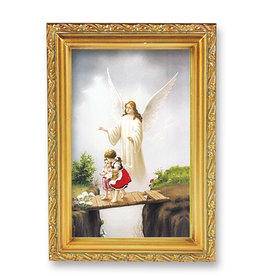 Hirten Picture - Guardian Angel, Gold Antique Frame, 5-1/2x7