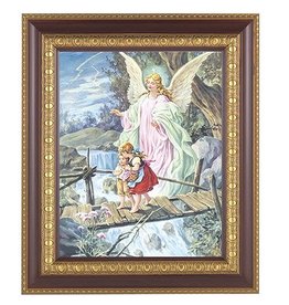 Hirten Picture - Guardian Angel, Cherry & Gold Frame, 8x10 Print