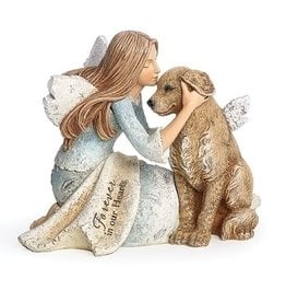 Roman Angel with Dog Memorial Figurine