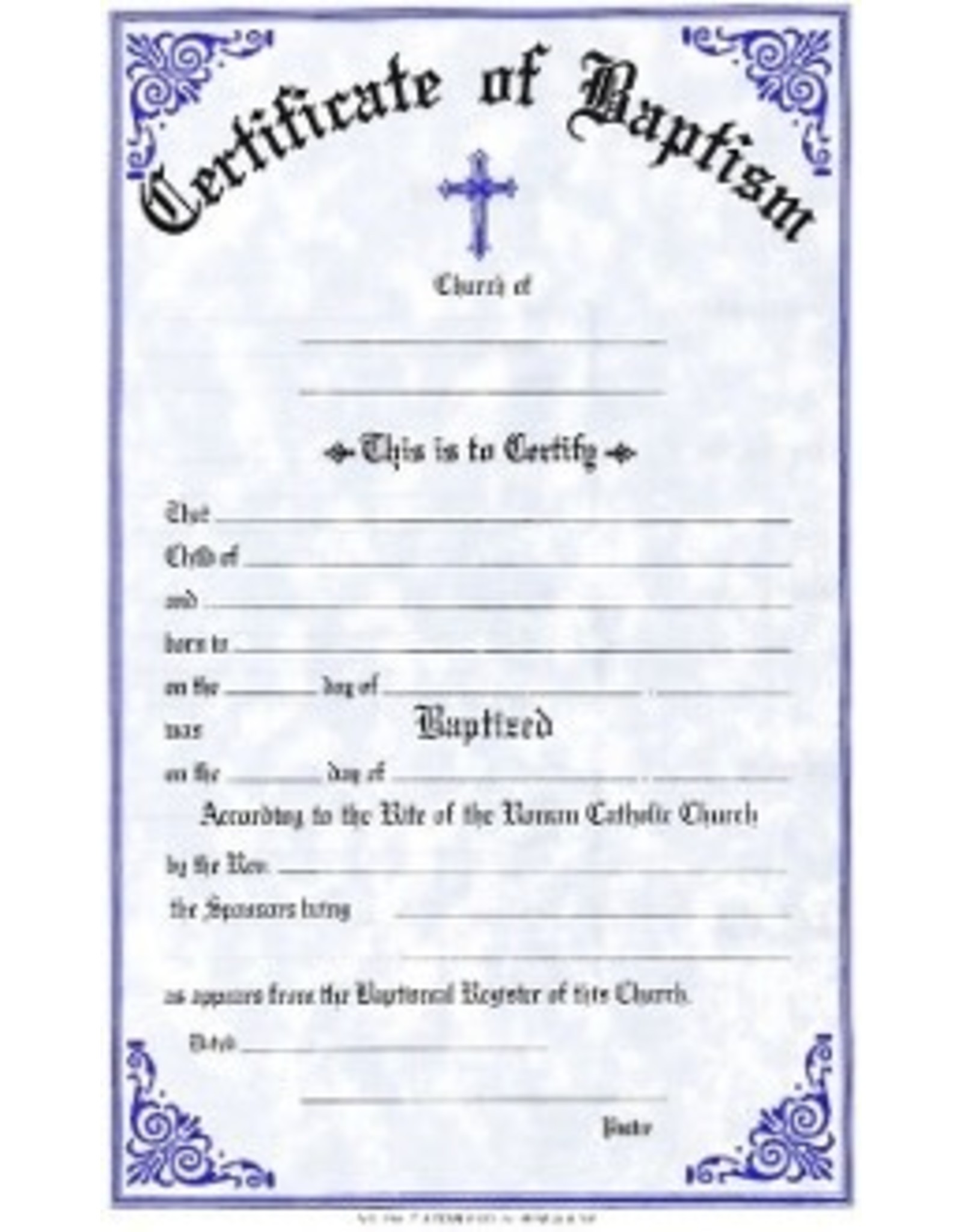 Baptism Certificates (Pad of 50) Reilly's Church Supply & Gift Boutique