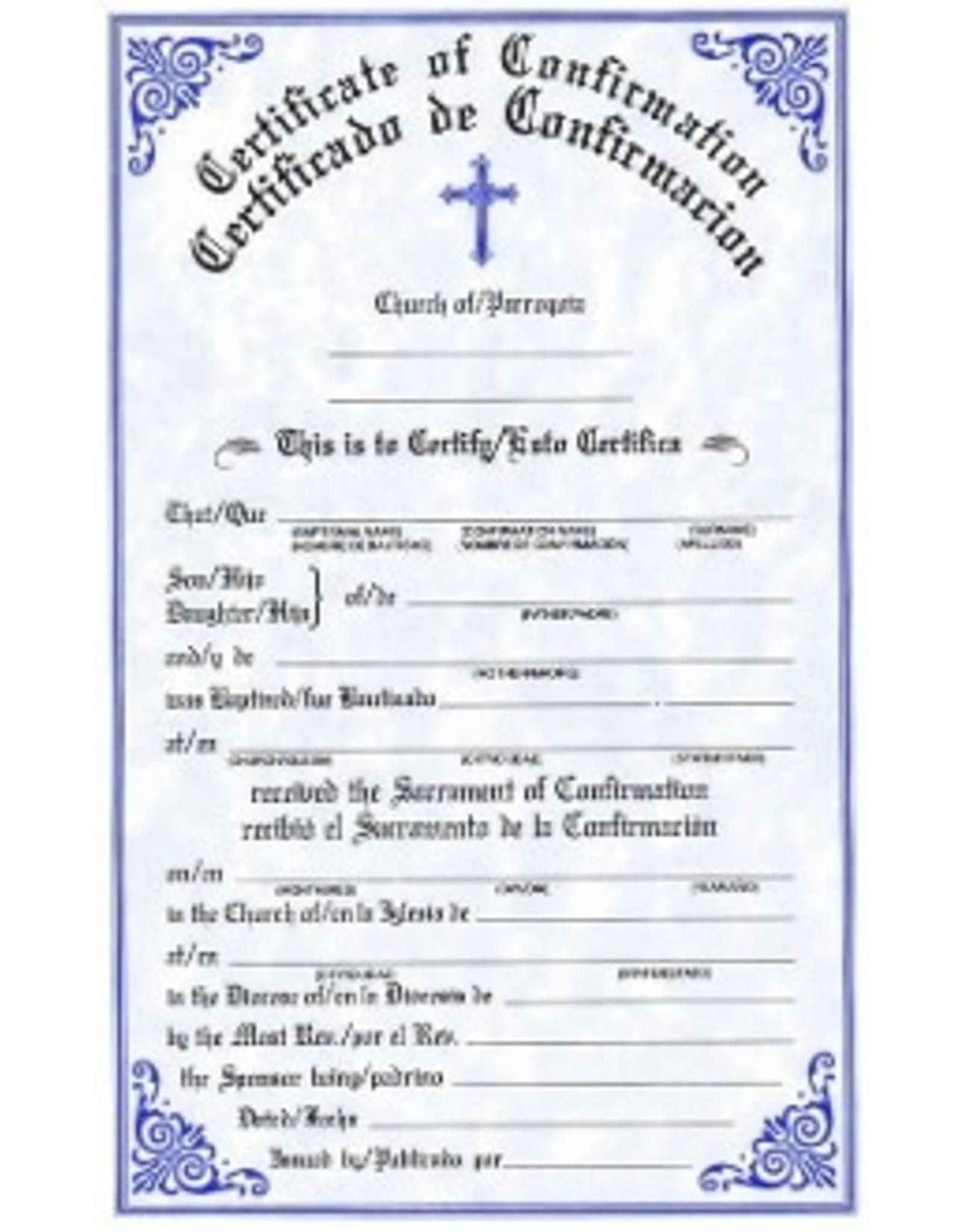 Bilingual Confirmation Certificates (Pad of 50)