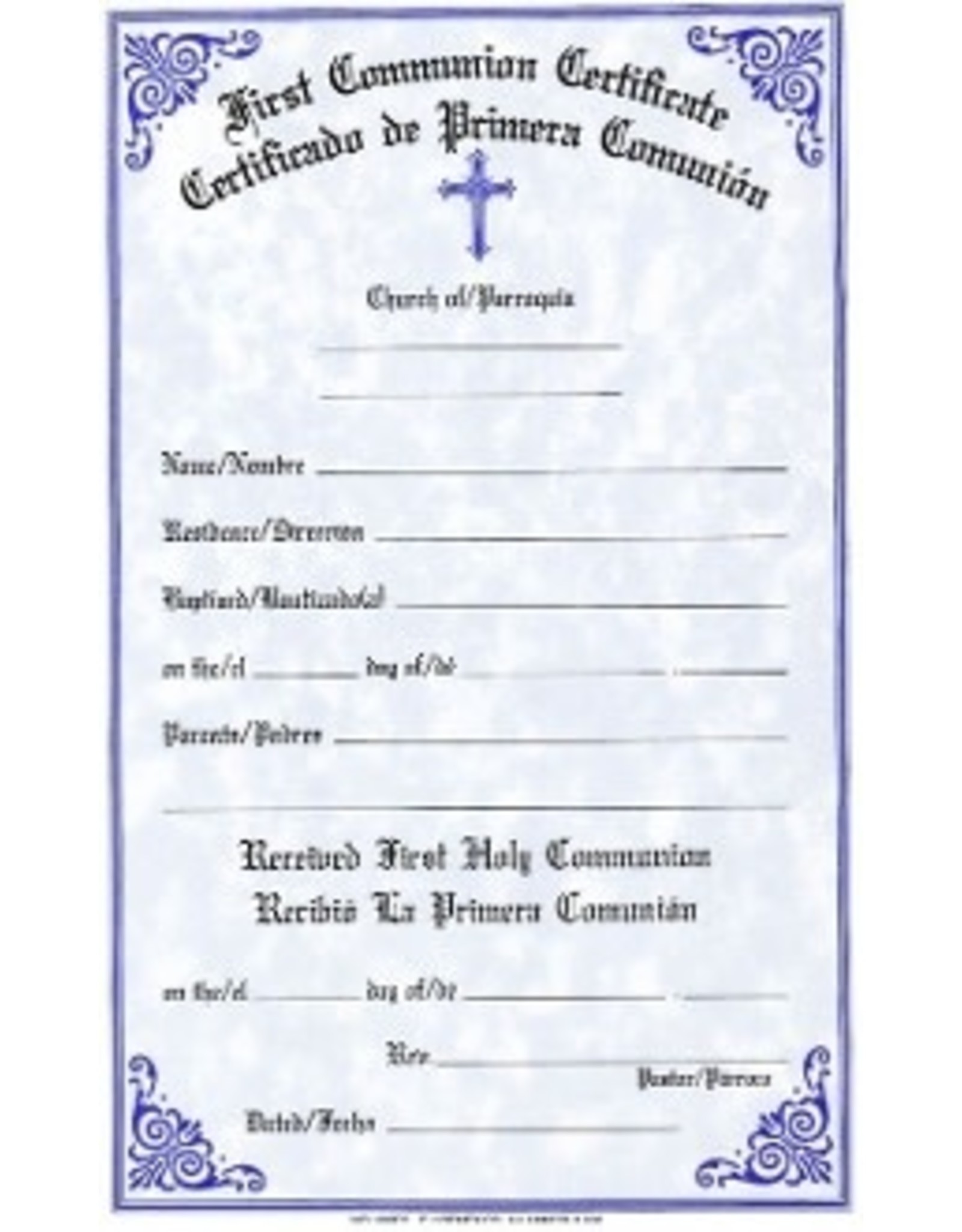 Remey, F.J. Certificates - First Communion, Bilingual (Pad of 50)
