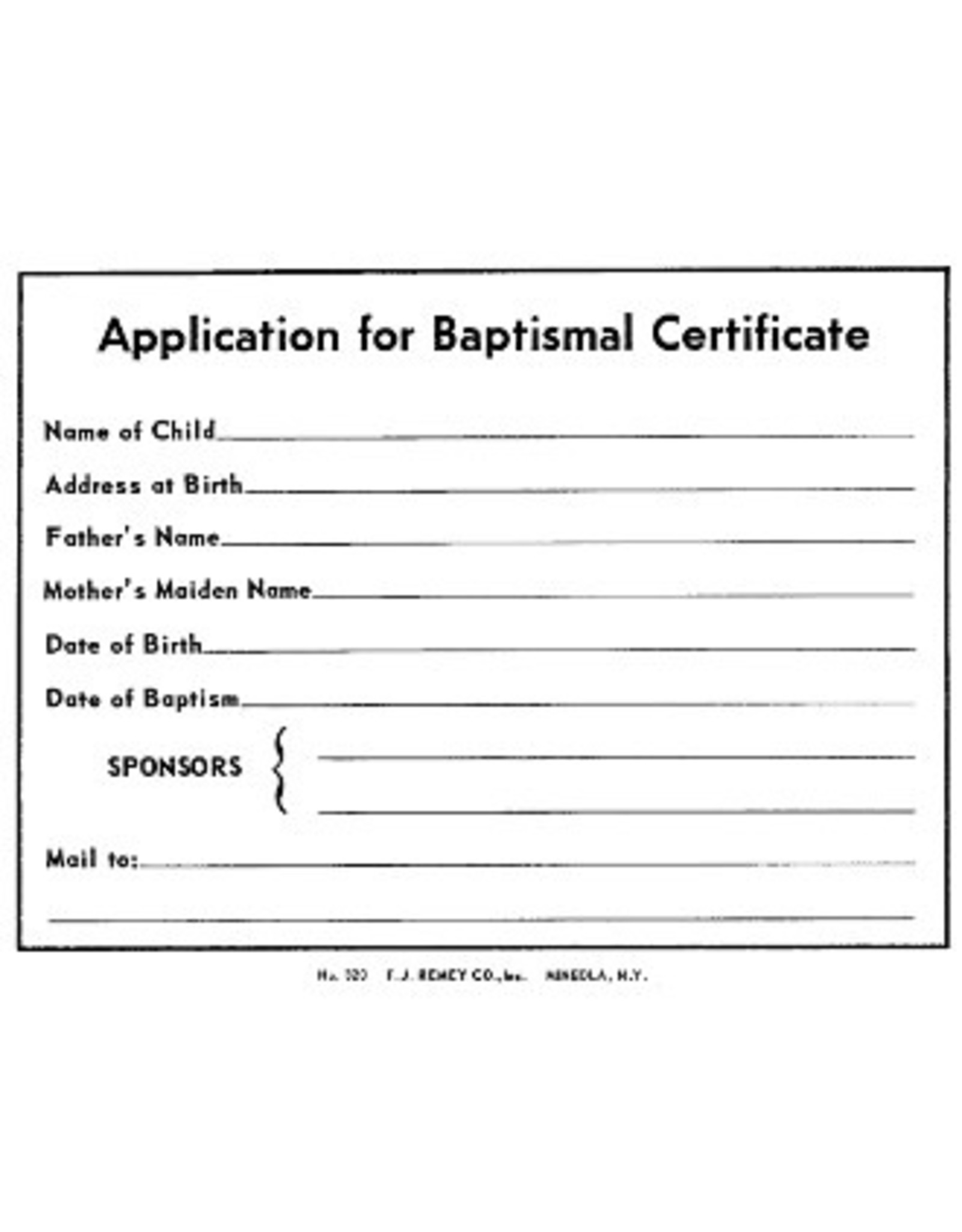 Baptismal Forms - Application (Pad of 50)
