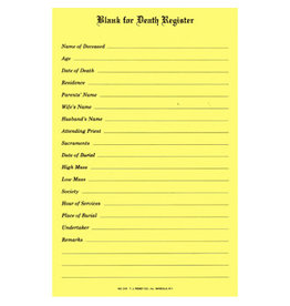Remey, F.J. Death Register Blanks (Pad of 50)