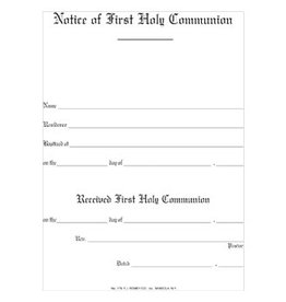 Remey, F.J. Notice of 1st Holy Communion (Pad of 50)