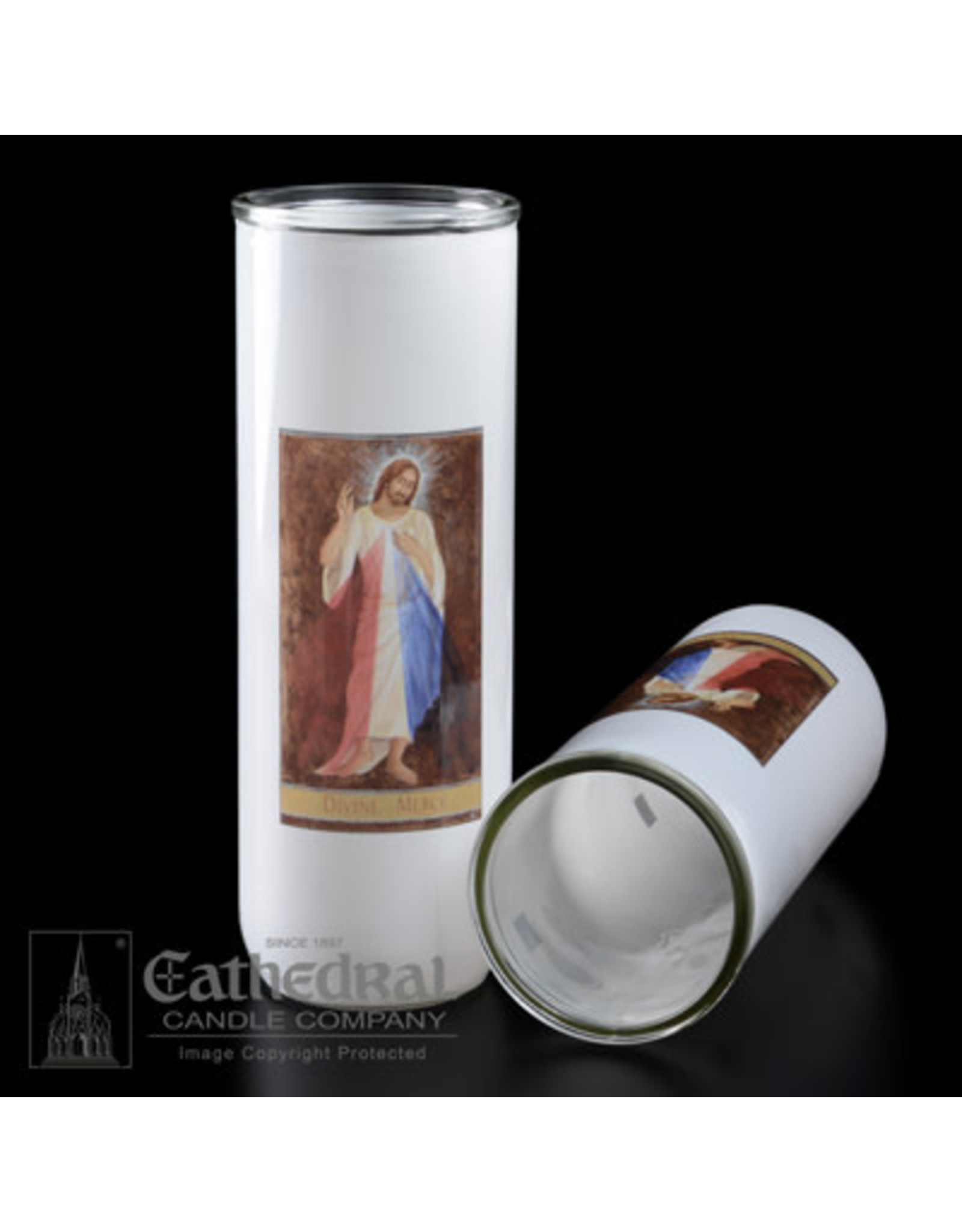 Cathedral Candle 5, 6, 7-Day Glass Globe - Divine Mercy (Each)