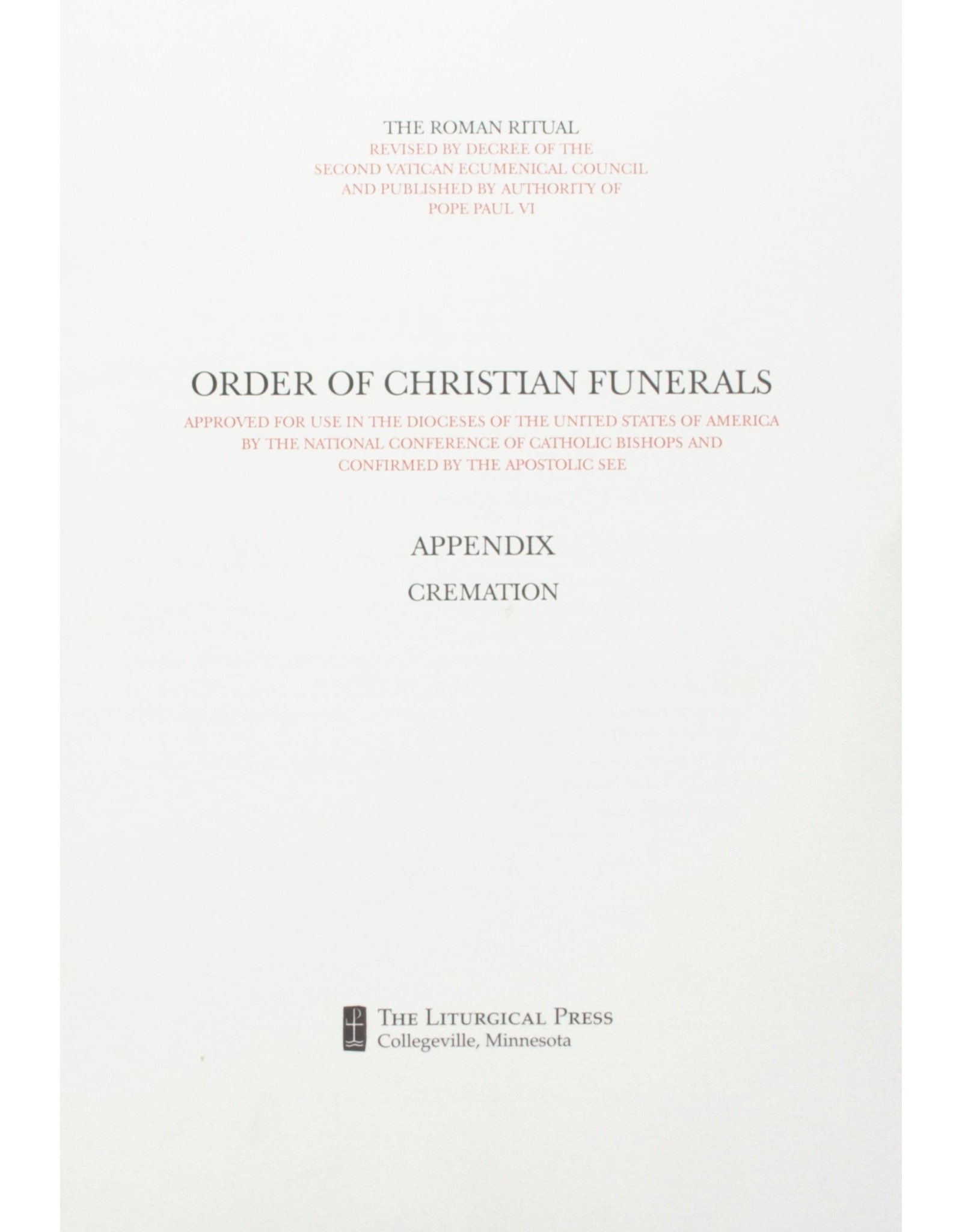 Liturgical Press Order of Christian Funerals: Appendix Cremation