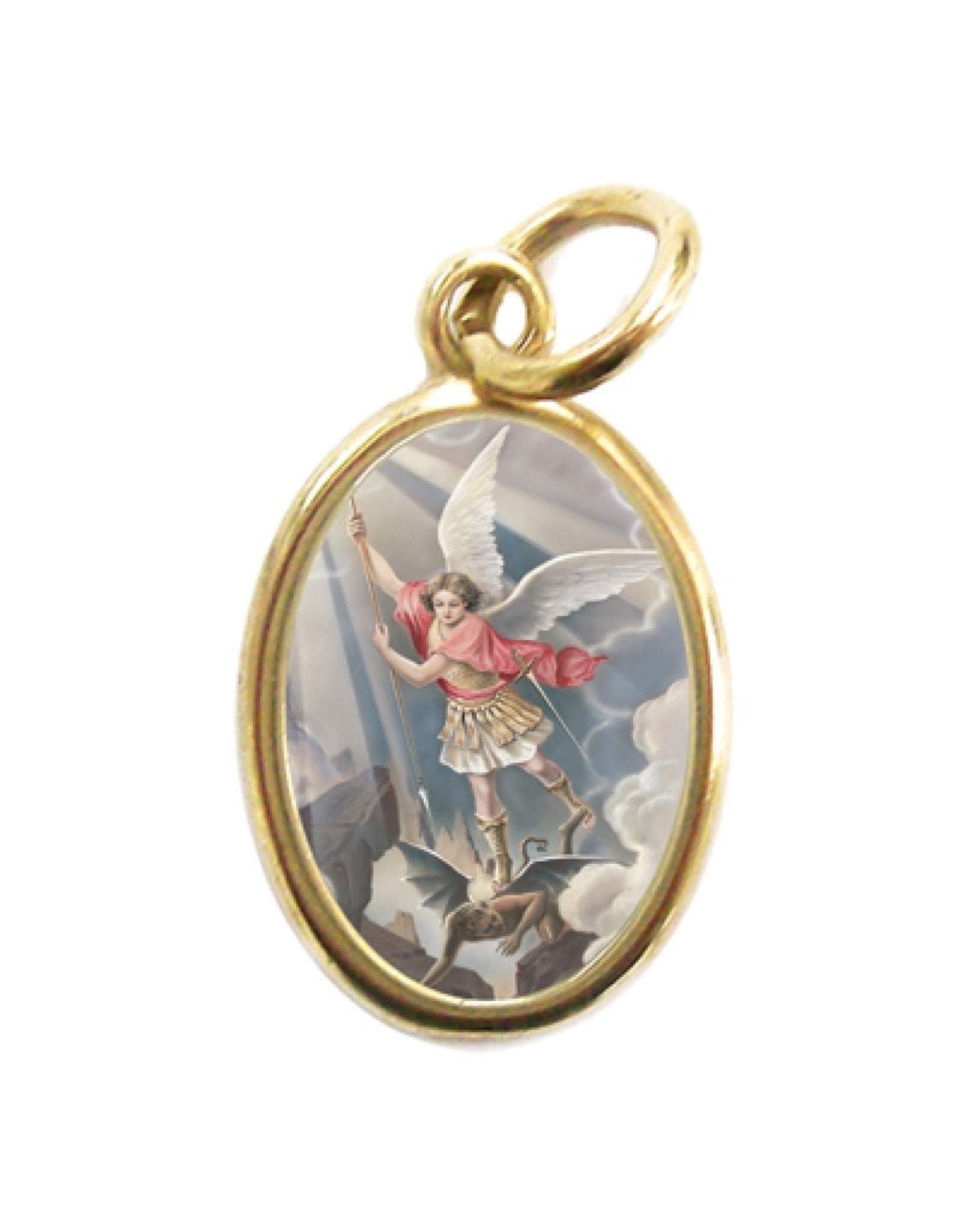 San Francis St. Michael Pendant (Color with Gold Border)