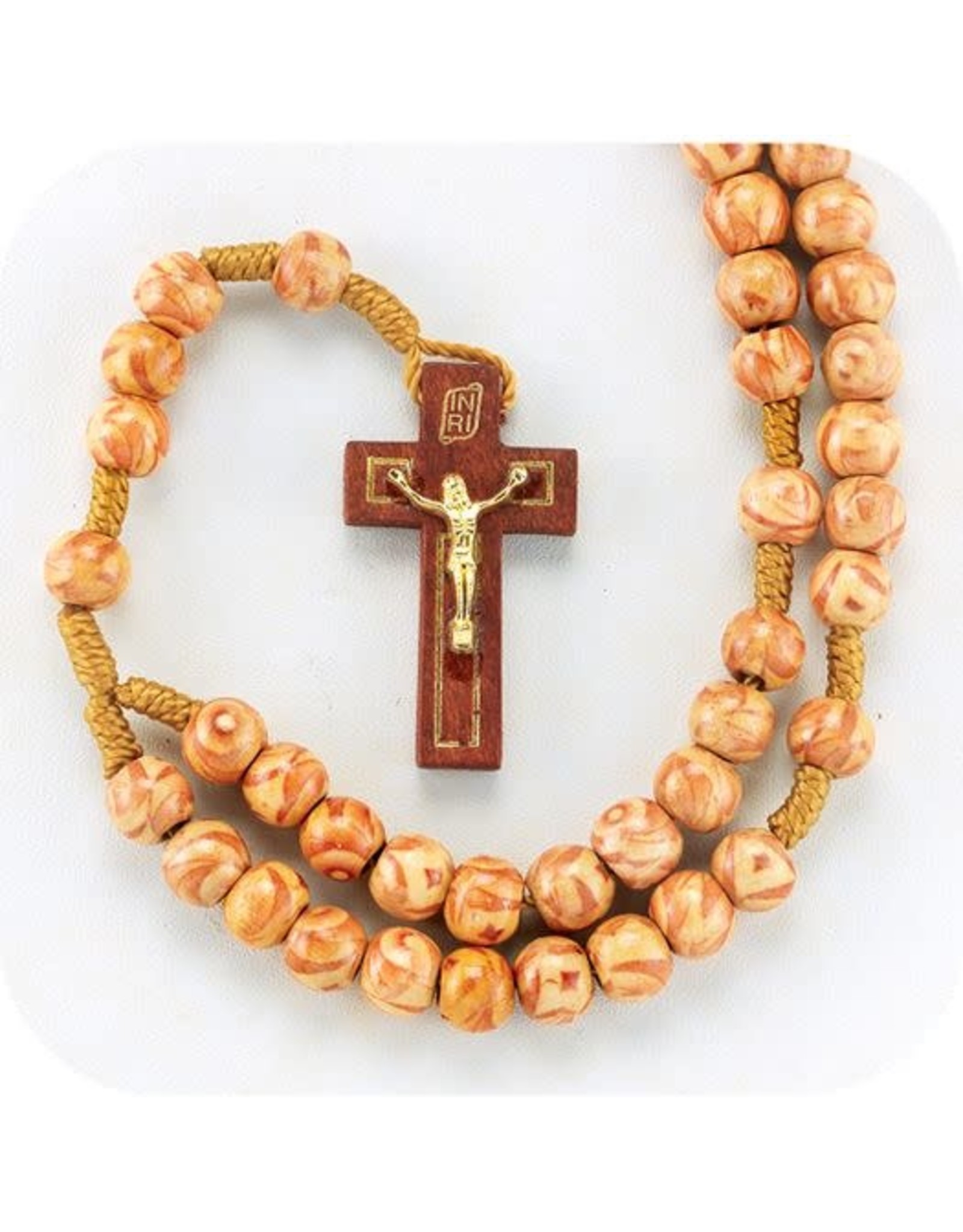 Rosary - Marbleized Light Wood Beads on Cord