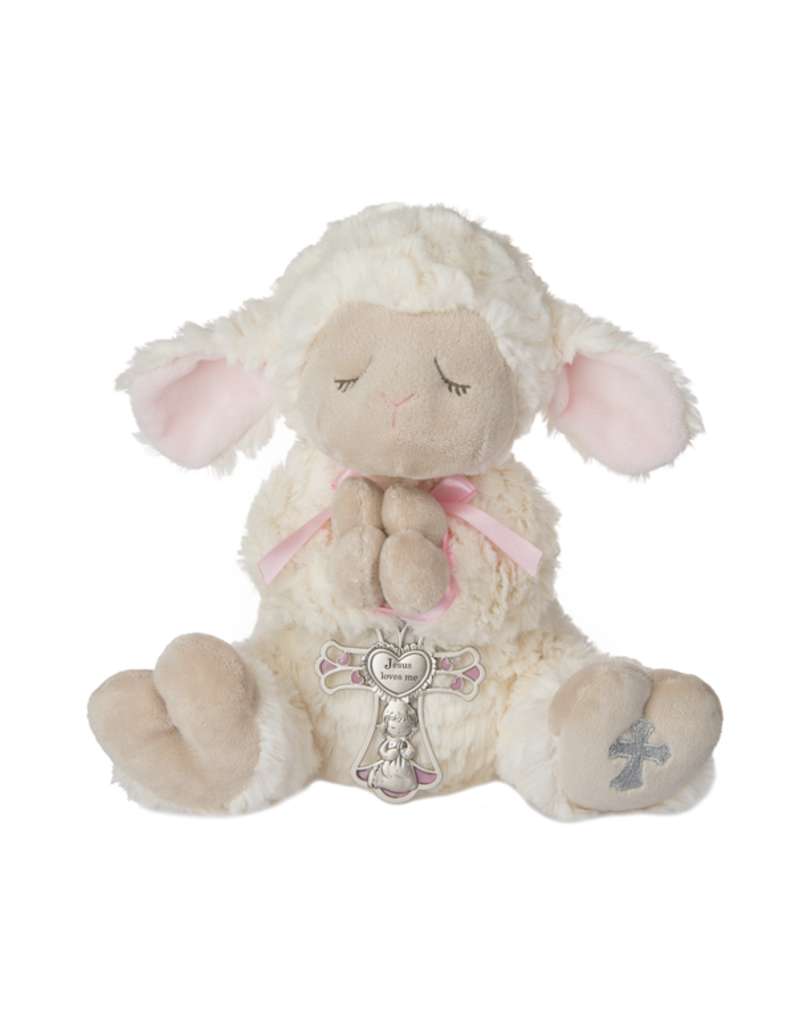 Ganz Serenity Lamb with Crib Cross (Pink)