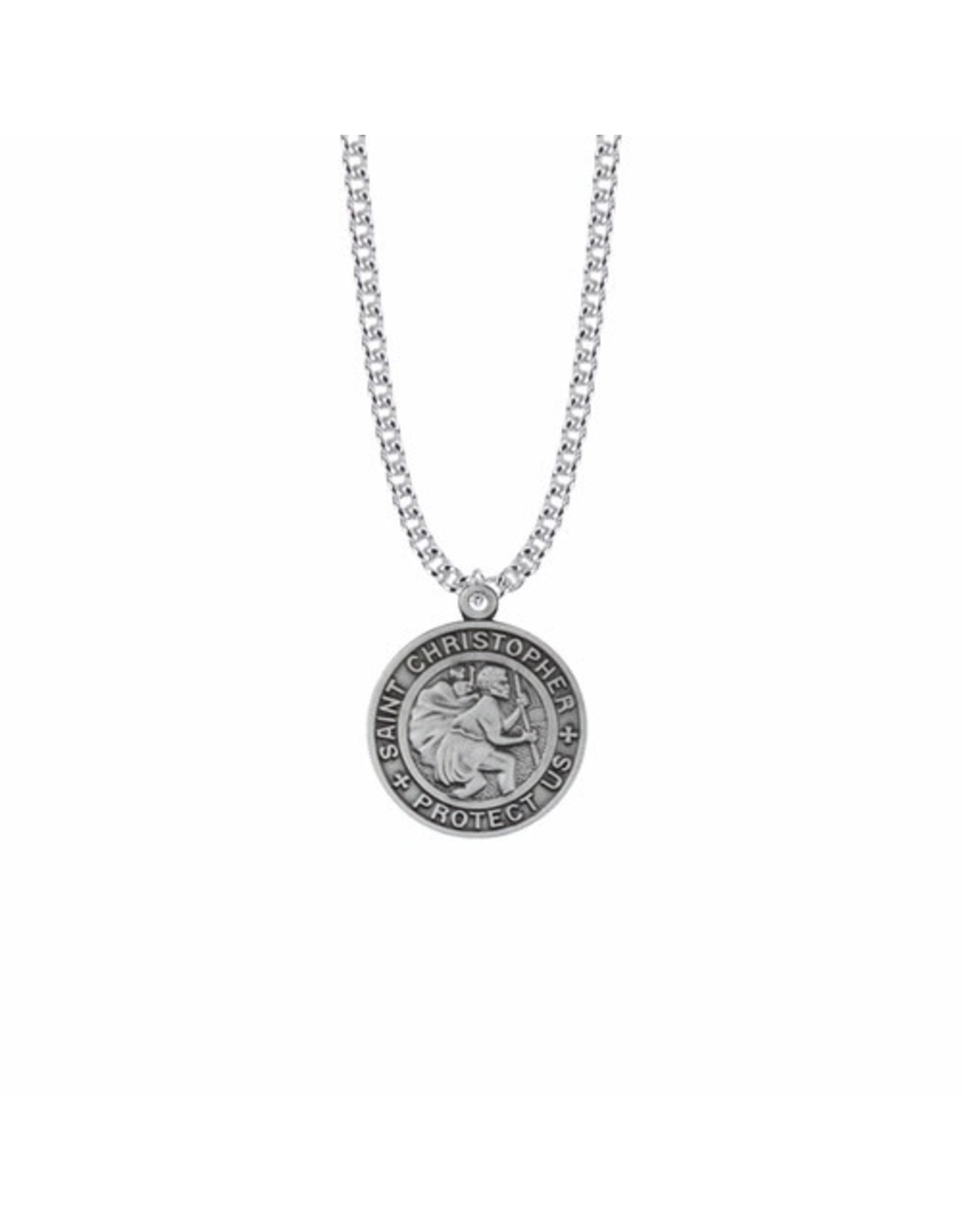 Singer Pewter St. Christopher Large Round Medal on 18" Chain