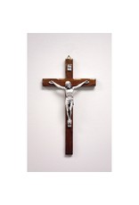 San Francis Crucifix, Dark Wood with Silver Corpus (10")