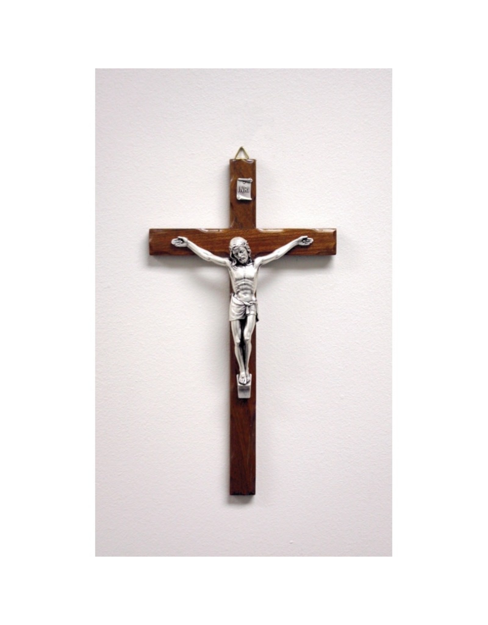 San Francis Crucifix, Dark Wood with Silver Corpus (10")