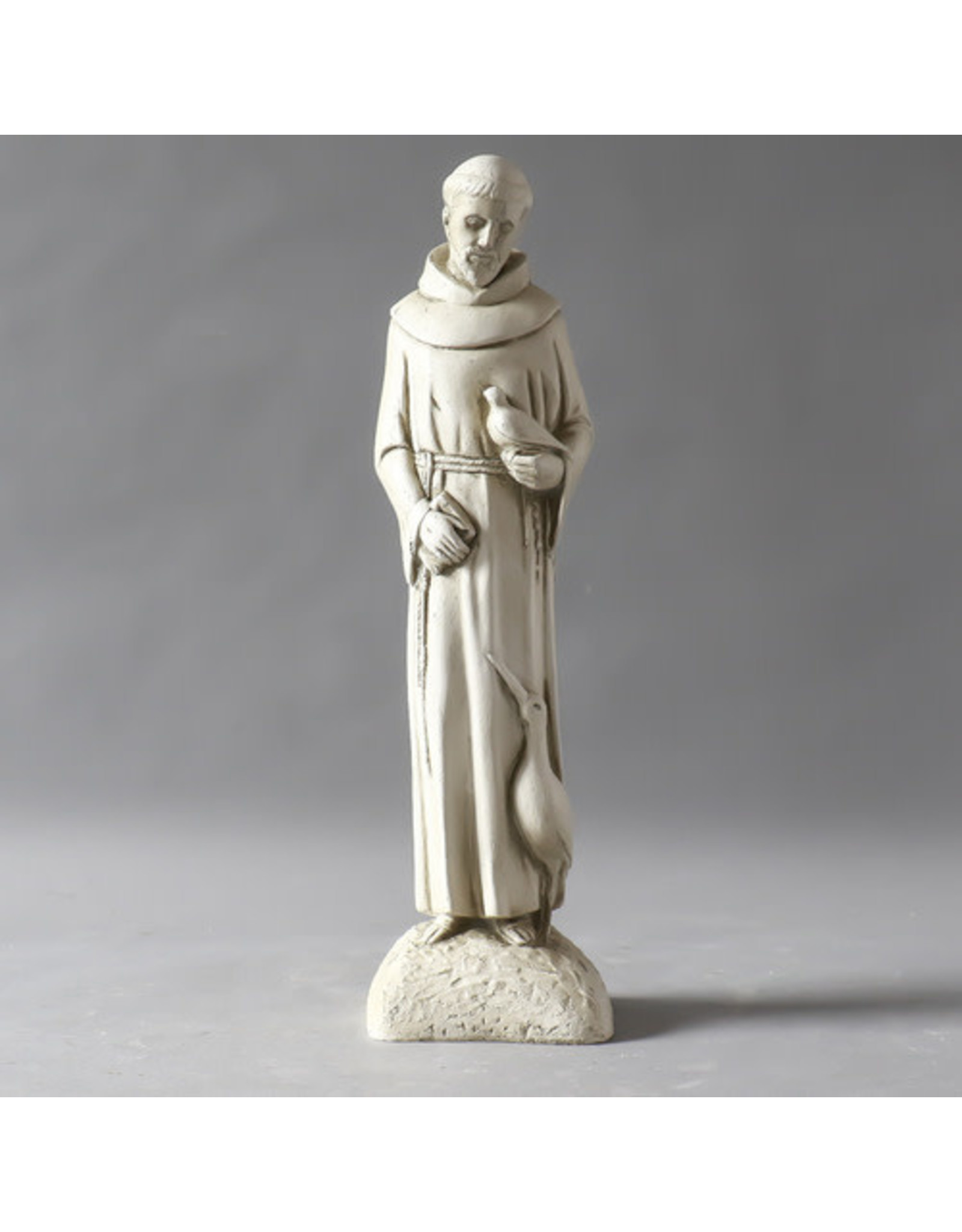 Orlandi St. Francis of the Garden Statue - Fiberglass, Antique Stone Finish (14")