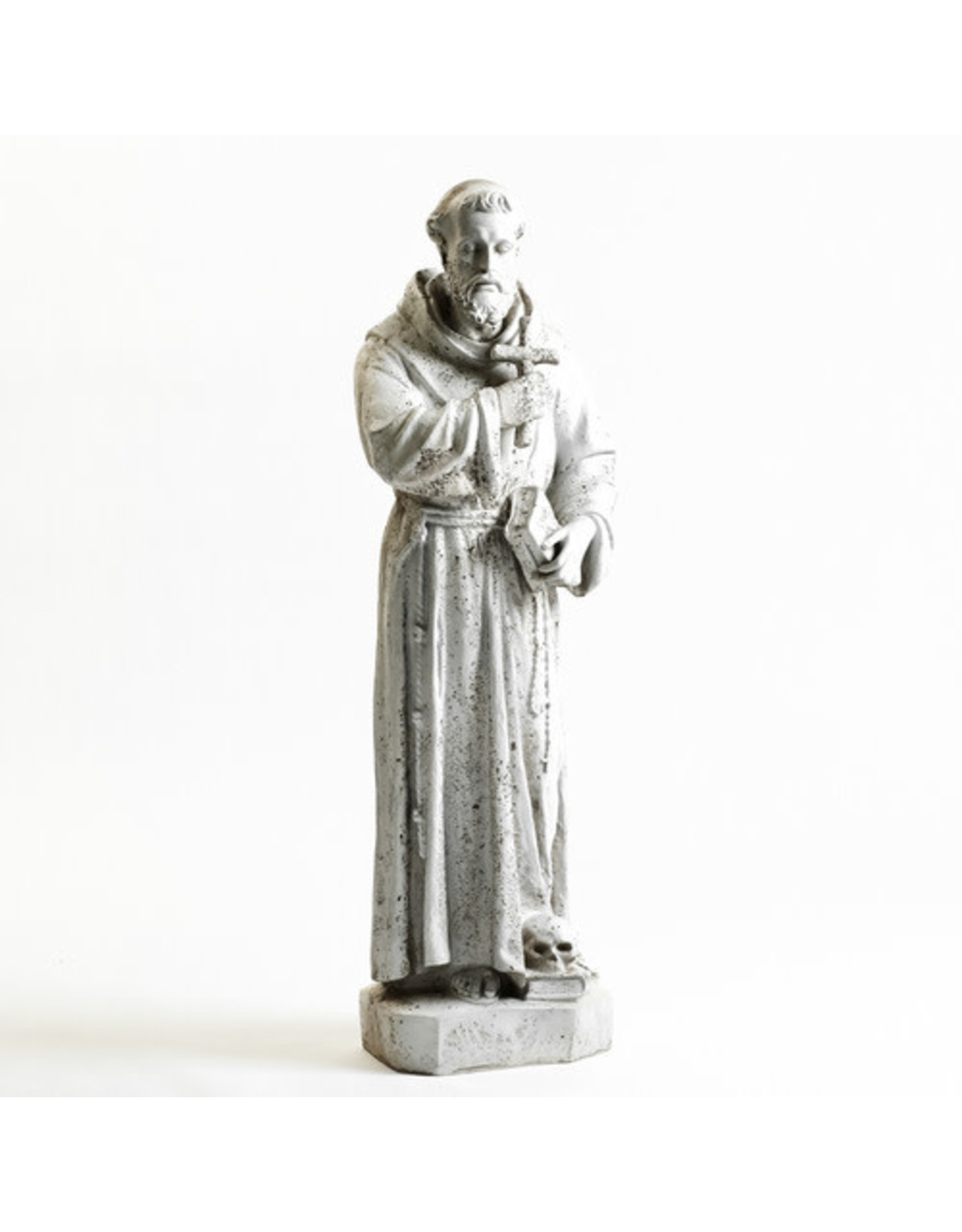 Orlandi St. Francis Holding Cross Outdoor Statue - Fiber Stone,  Cathedral Finish (38")