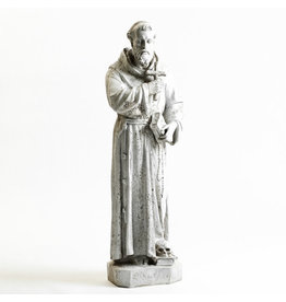 Orlandi St. Francis Holding Cross Outdoor Statue - Fiber Stone,  Cathedral Finish (38")