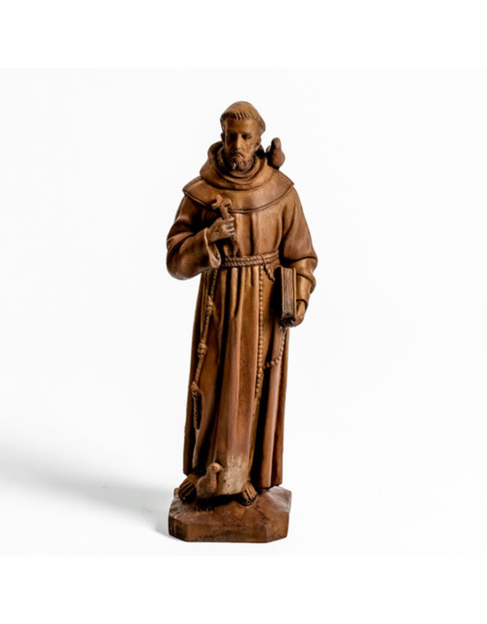 Orlandi St. Francis with Birds Outdoor Statue - Fiber Stone, Sandstone Finish (24")