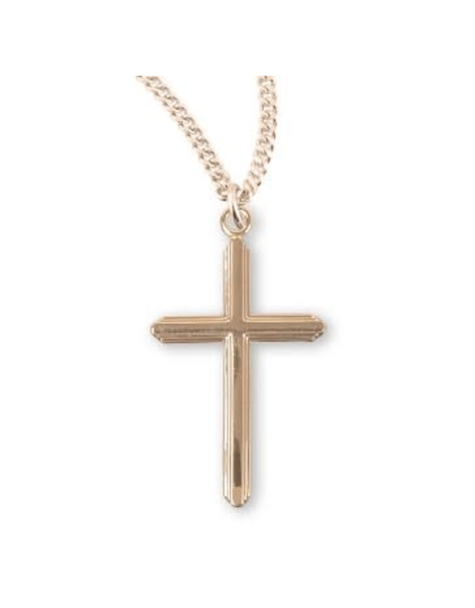 HMH Religious Manufacturing Cross Medal, Gold Over Sterling Silver, 18" Chain