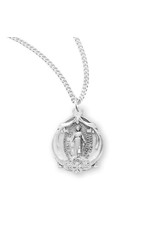 HMH Miraculous Medal, Scroll Border, Sterling Silver, 18" Chain