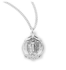 HMH Miraculous Medal - Scroll Border, Sterling Silver, 18" Chain