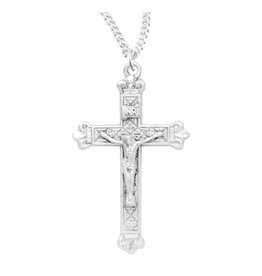 HMH Crucifix Medal - Budded Tip, Sterling Silver, 18" Chain