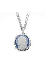 Blue Madonna Profile Cameo Medal, Sterling Silver, 18" Chain