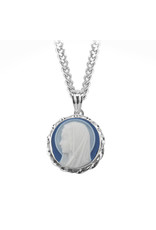 HMH Blue Madonna Profile Cameo Medal, Sterling Silver, 18" Chain