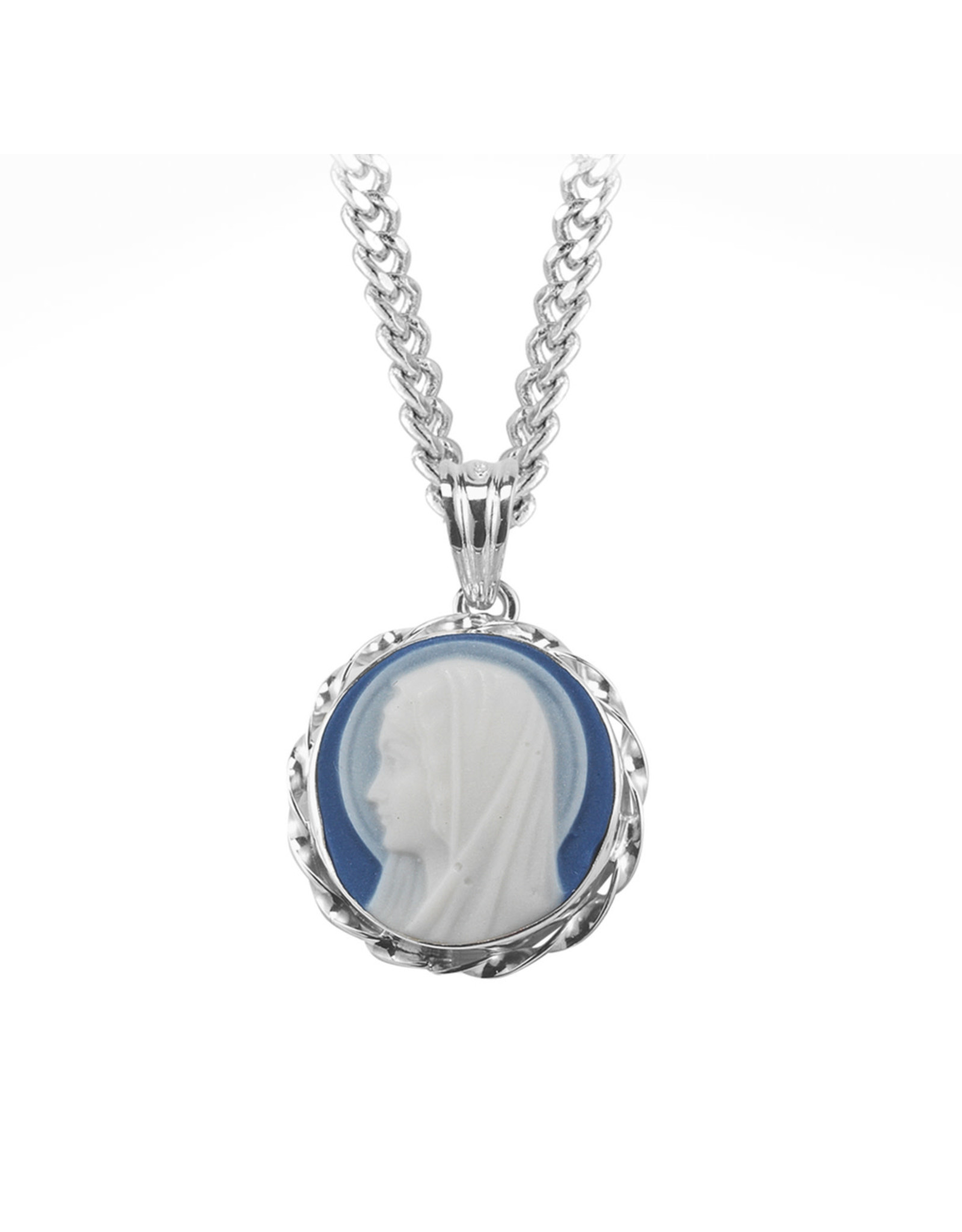 HMH Blue Madonna Profile Cameo Medal, Sterling Silver, 18" Chain
