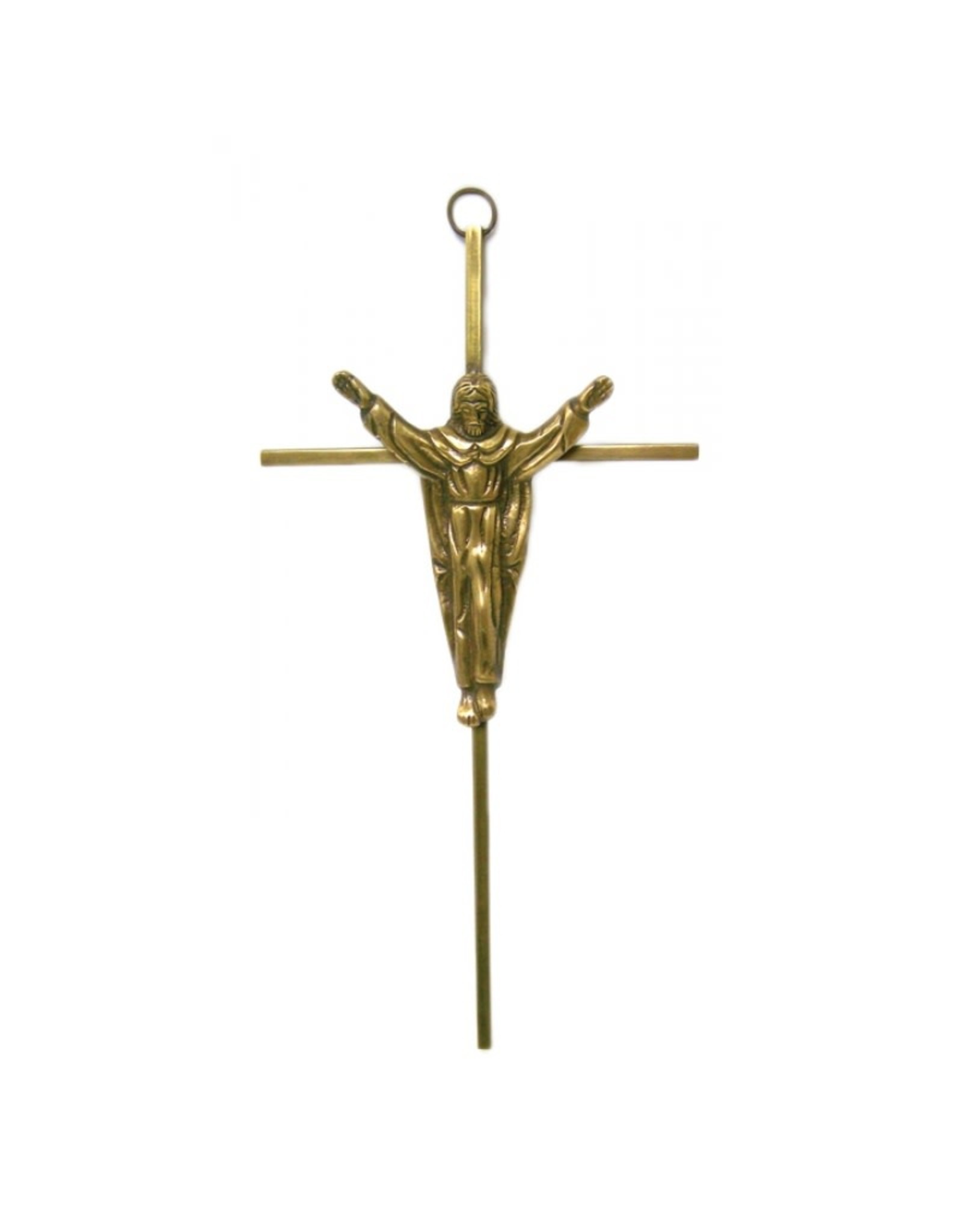 San Francis Crucifix - Risen Christ, 10" Brass Gold