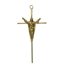 San Francis Crucifix - Risen Christ, 10" Brass Gold