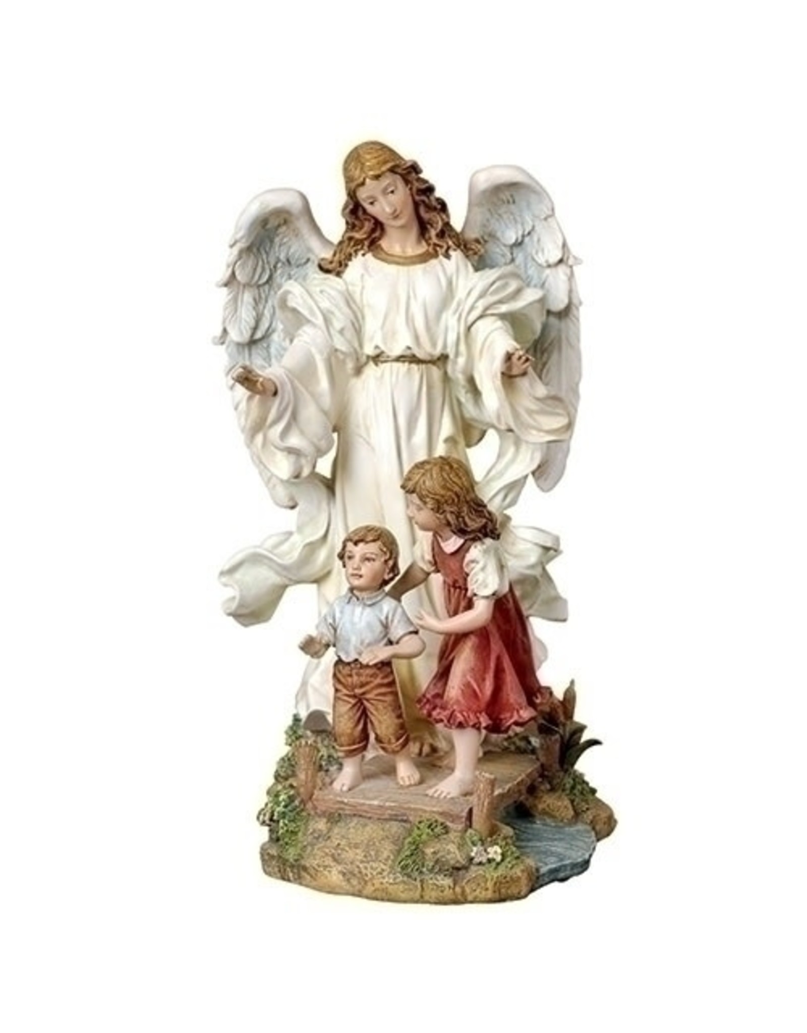 Roman Statue - Guardian Angel on Bridge with Children, 10"