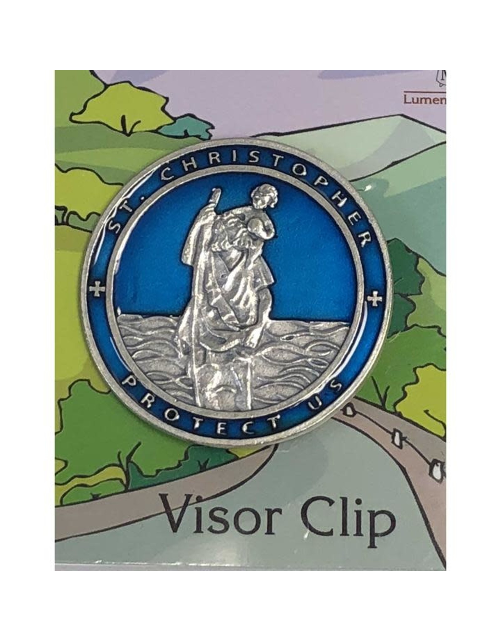 Lumen Mundi Visor Clip - St. Christopher, Blue Enamel