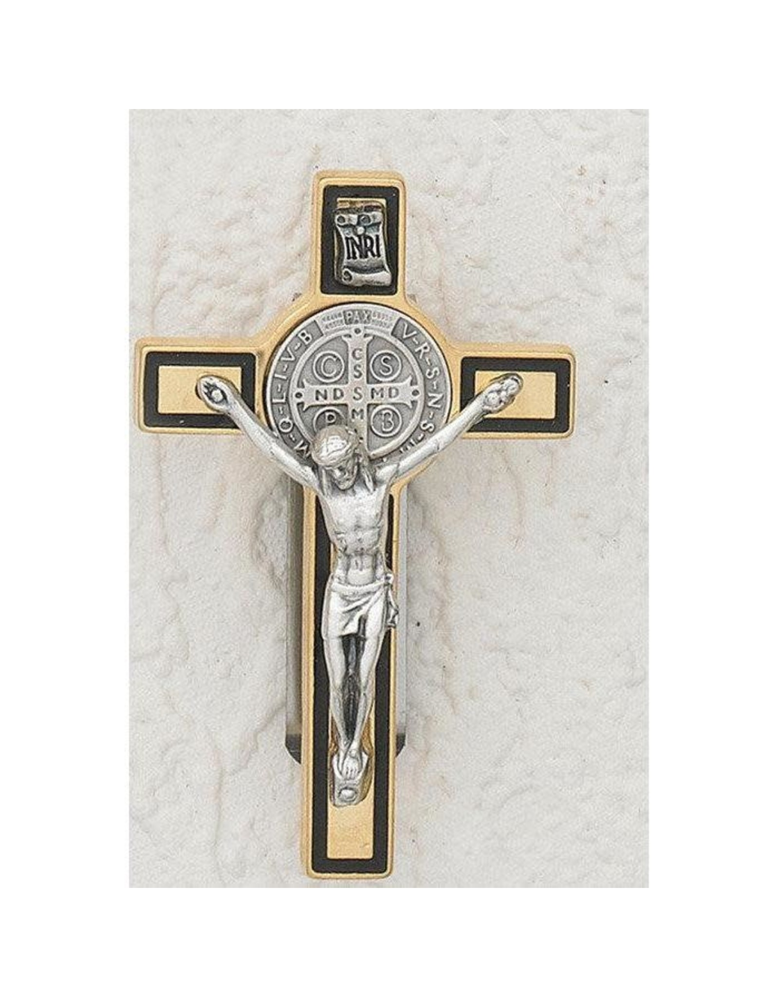 Lumen Mundi Visor Clip - St. Benedict Gold/Black Crucifix- 3 "