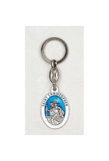 Key Chain - St. Christopher, Oval, Blue Enameled