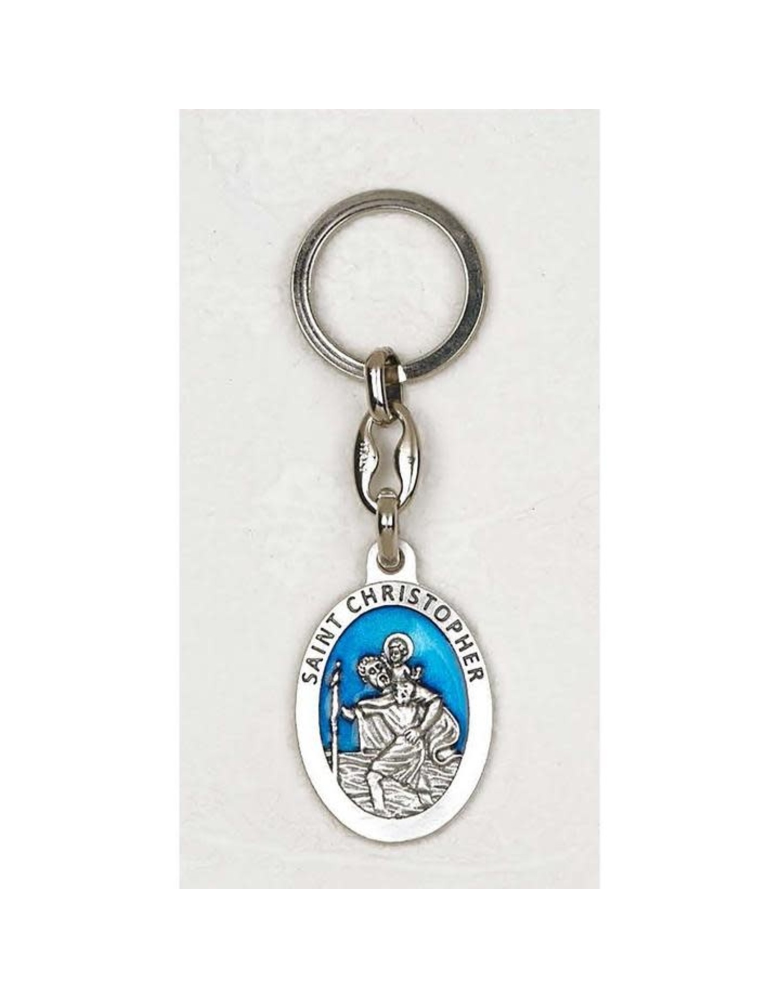 Lumen Mundi Keychain - St. Christopher, Oval, Blue Enameled