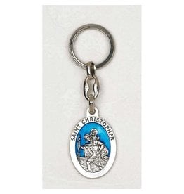 Lumen Mundi Keychain - St. Christopher, Oval, Blue Enameled