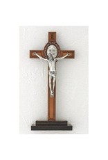 Standing Crucifix 8" Benedictine Wood/Silver