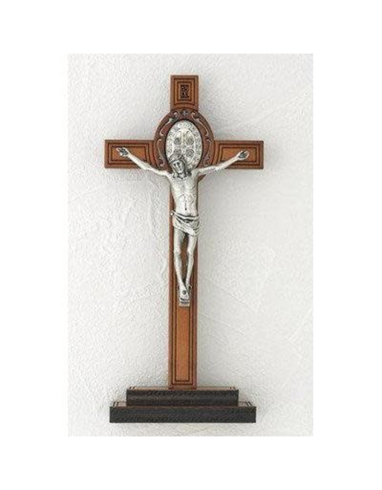 Lumen Mundi Standing Crucifix 8" Benedictine Wood/Silver