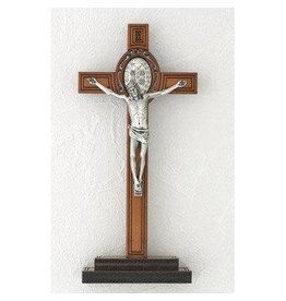 Standing Crucifix 8" Benedictine Wood/Silver
