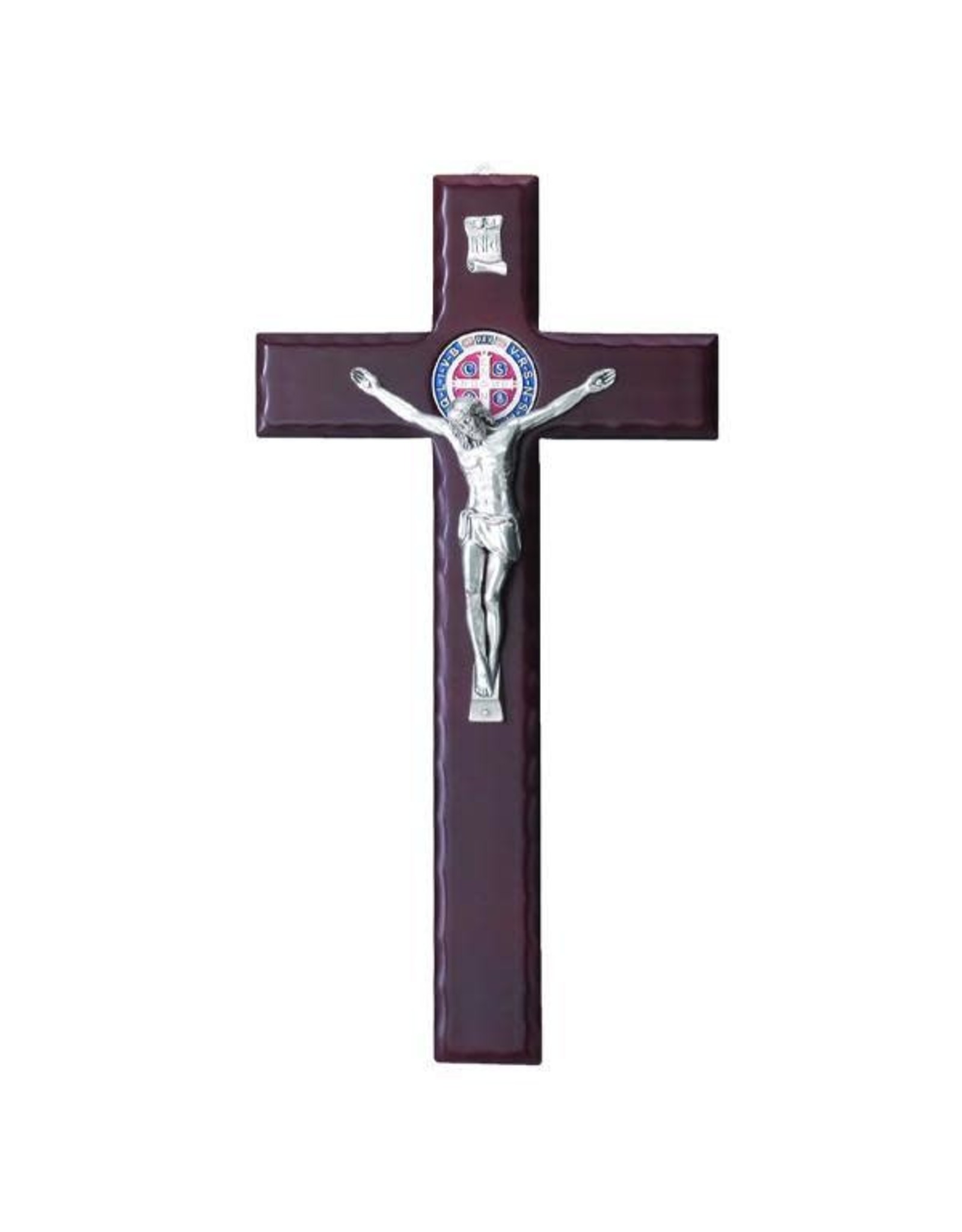 St. Benedict Cherry Wood with Enamel & Silver-Tone Crucifix (16-1/2")