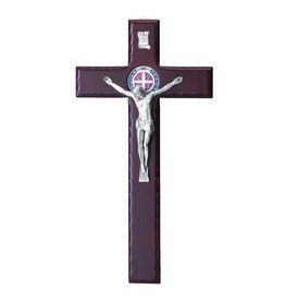St. Benedict Cherry Wood with Enamel & Silver-Tone Crucifix (16-1/2")